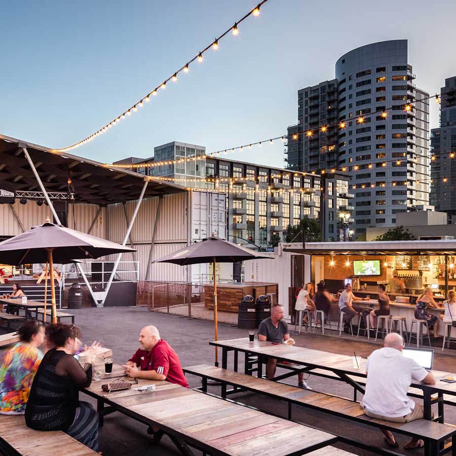 The Quartyard outdoor seating and string lights